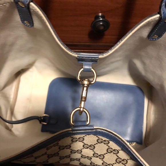 Gucci canvas craft tote blue leather trim - Picture 10 of 16